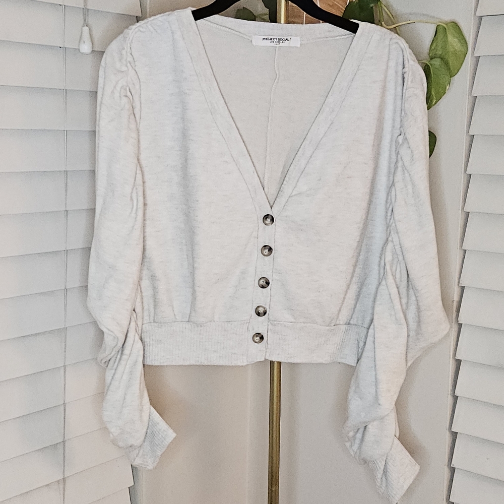 Project Social T Beige Button-Up Cardigan